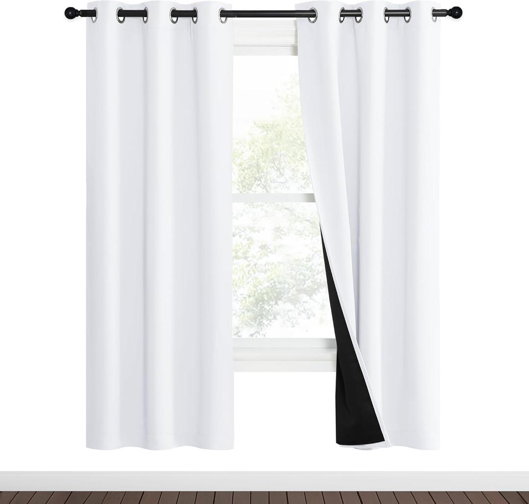 NICETOWN White Blackout Curtains 70 inches Long, 2 Pieces, 37" Wide Each Panel, Full Light Blocking Drapes with Black Liner for Nursery, Noise Reducing Thermal Insulated Draperies for Doorway