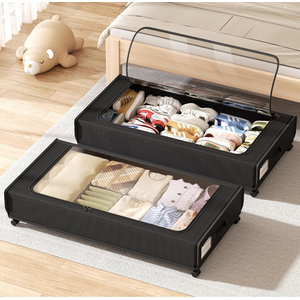XXXXL Extra Long Under Bed Storage with Wheels,BIGGEST Size (66L) under the bed storage Organizer with Lid&Label,Rolling Under the bed Metal Drawer for Clothes,Shoes,Toys(36x17x 6In)