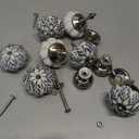 Set of 12 Pieces Leaf Floral Ceramic White Cabinet Knobs Furniture Handle Drawer Pull Vintage Designer (Black)