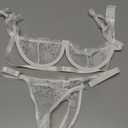 Lilosy Sexy Eyelash Underwire Floral Lace Sheer O Ring Linked Cutout Lingerie Set (Medium, White)