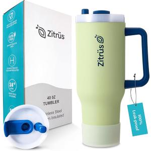 40 oz Tumbler with Handle and Straw | Leak Proof Insulated Stainless Steel Water Bottle Travel Mug Fits in Cup Holder | Keeps Cold Hot | Gifts for Women Men Him Her (Pastel Green, 40 oz)