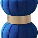 Bow Tie Hourglass Ottoman with Gold Trim, Small Accent Foot Stool, Modern Ottoman for Living Room, Bedroom or Balcony(Blue)