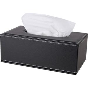 High-end Fashion PU Leather Tissue Box Holder Black with lid, Rectangular Napkin Facial Tissues Holder Dispenser,Home Office Car Tissue Box Cover Decorative Container with Magnetic Bottom (Black)