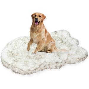 Laifug Luxury Faux Fur Dog Bed - 5-inch Thick Grade Ultra Soft Memory Foam with Removable Faux Fur Cover, Waterproof Liner (Gray-Brown, White)