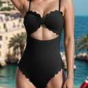 IFFEI Mommy and Me Swimsuits One Piece Cutout Monokini Family Matching Swimwear Bathing Suits (Black)