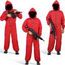 Adult Men Halloween Red Jumpsuit Costume with Mask Cosplay Outfits Unisex Coveralls