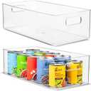 Plastic Food Storage 2 Pack Clear Container Bin with Handles for Organizing Kitchen, Pantry, Refrigerator, Freezer, Pantry, Cabinet, Closet, Bathroom. 16”x8”x5”