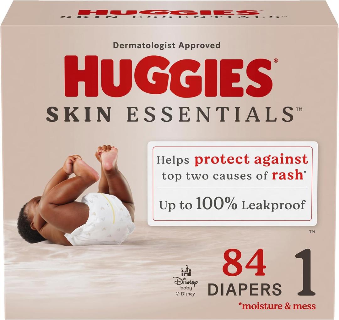Huggies Size 1 Diapers, Skin Essentials Baby Diapers, Size 1 (8-14 lbs), 84 Count