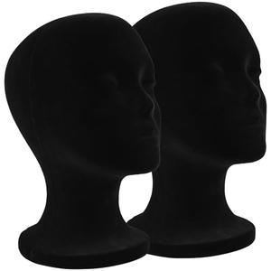 FJIAYU 2 Pack Wig Head Stand, 12 Inch Female Styrofoam Mannequin Head, Black Mannequin Head for Wigs, Hats, Glasses, Masks