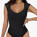 REORIA Butsmooth® Women's Trendy Sexy Casual V Neck Double Lined Sleeveless Slimming Going Out Tank Top Bodysuits, S