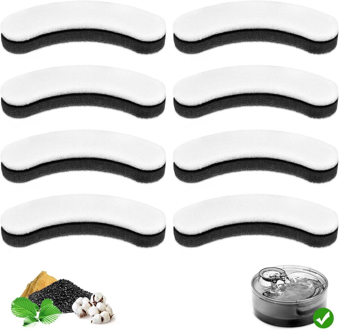 8 Pack Replacement Filters for DF10 & DF30 Automatic Pet Water Dispenser, Carbon Cat & Dog Water Fountain Filters with Triple Filtration