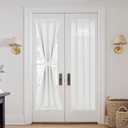 NICETOWN Linen Blackout Door Curtain for French Front Door, Privacy 100% Blackout Thermal Insulated Window Covering for Kitchen Bathroom, Doorway Curtains, 1 Panel, White Dove, W25 x L80