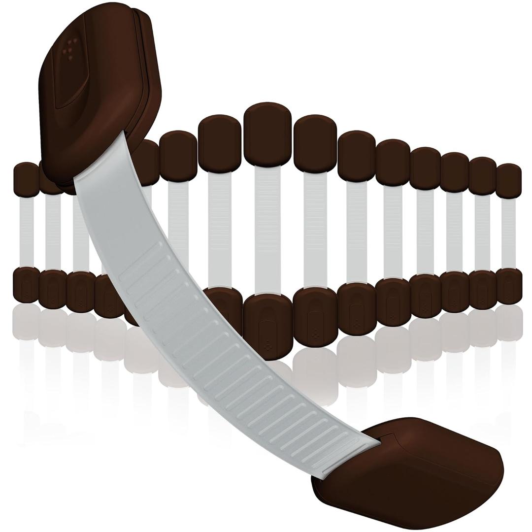 Baby Proofing Child Safety Locks (16 Pack) by Skyla Homes - The Safest, Quickest and Easiest 3M Adhesive Cabinet Latches, No Screws & Magnets, Multi-Purpose for Furniture, Kitchen, Ovens, Toilet Seats (Brown)