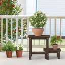 LUE BONA Outdoor Side Table, 2-Tier HDPS Outdoor Nesting End Table with Removable Small Foot Stool for Patio, Deck, Poolside, Low Maintenance & Weather Resistant,Dark Brown