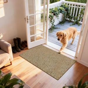 BEAU JARDIN 36"x24" Doormat Super Absorbent Mud Entryway Non-Slip for Dog Paws Dirt Wipe Trapper Mats Entrance Welcome Doormat Shoes Scraper Low Profile Latex Backing Washable (Brownish Tan)