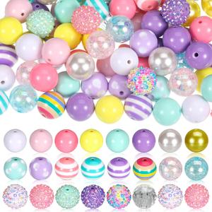 Poen 100 Pcs 20 mm Easter Rhinestone Bubblegum Beads for Pens Bulk Mixed Crystal Resin Chunky Beads for DIY Craft Keychain Necklace Bracelet Jewelry Making Decor for Holiday (Macaron)