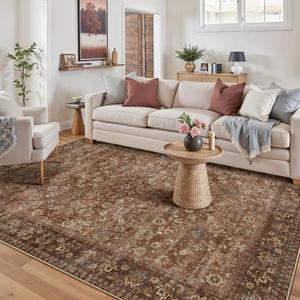 HUGEAR 5x7 Machine Washable Rugs Brick Red Hallway Area Rug Indoor Accent Rug Floral Low Pile Carpet Soft Throw Aesthetic Rug Bedroom Living Room Office Dining Room Kitchen Laundry Room Non Slip