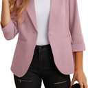 GRECERELLE Women's Blazers Lightweight 3/4 Sleeve Lapel Open Front Casual Suit Jacket Work Blazer with Pockets, US 6