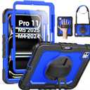 SEYMAC for iPad Pro 11 Inch Case M5 2025 / M4 2024, Heavy Duty Shockproof Protective Case with Screen Protector, 360 Rotating Stand, Hand/Shoulder Strap and Pen Holder, Blue