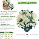 Artificial Hydrangea Bush 20 Inch Potted Faux Hydrangea Plant, UV Resistant Outdoor Hydrangea Artificial Plants for Front Porch, Garden, Patio & Indoor Decor