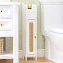 Spirich Small Bathroom Storage Cabinet with Toilet Paper Holder, White | PE Rattan Door, Adjustable Shelf, Toilet Paper Storage, FSC-Certified MDF,6-Inch-Wide Design for Powder Rooms & Narrow Spaces, 6 inches x 7 inches x 29.6 inches