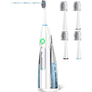 OILSAO Electric Toothbrush with Water Flosser, All in One Sonic Flossing Toothbrush with 3 Modes & 5 Flossing Speeds & 4 Brush Heads, Rechargeable & Portable for Adult Teeth Cleaning