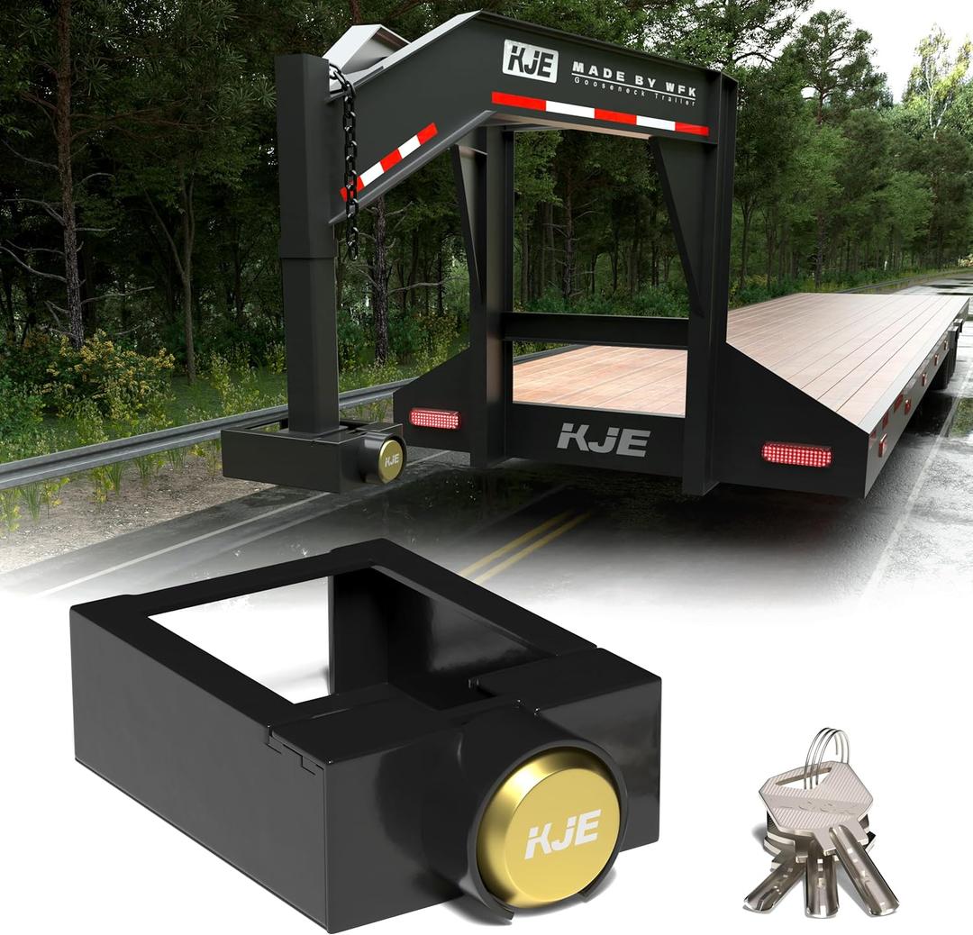 KJE Gooseneck Trailer Coupler Lock, Heavy Duty Anti-Theft Hitch Security for Most 7-Inch Bottom Plate, Fits Round & Square Trailer Tubes