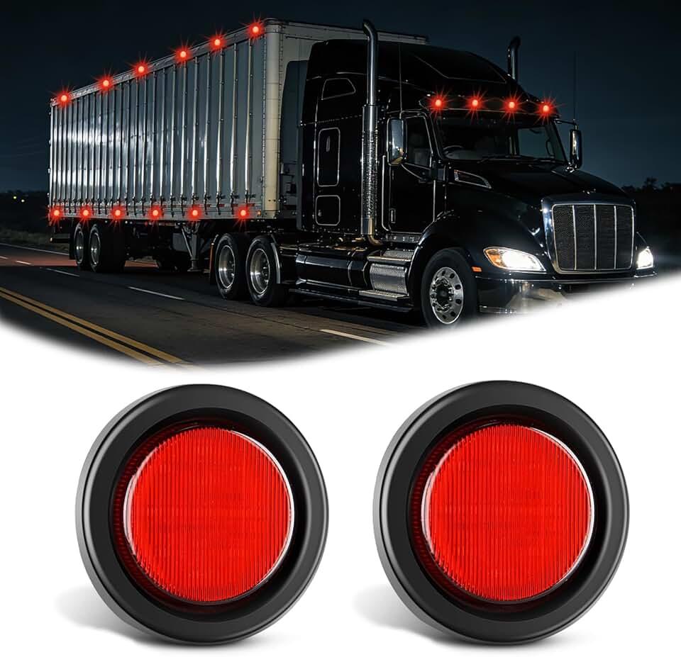 Nilight 2.5Inch Round Marker Light 2PCS Red 13LED Clearance Lights Flush Mount with Plug Grommet Pigtail Hardwired DOT Compliant for 12V Truck Trailer Tractor Buses Vans Boat Global Recycled Standard