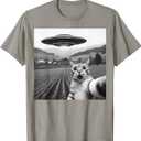 Cat Selfie With Alien UFO Funny Cat Gifts For Men Women Kid T-Shirt (Small, Gray)