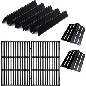 Porcelain Steel Heat Deflectors Plates Flavorizer Bars with 2Pack Cast Iron Cooking Grates for Weber Genesis Grill Replacement Parts E300 S300 Sereies 7524 7528 7620 7622 Replace
