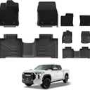 3W Floor Mats & Front Carpets Fit 2022-2026 Toyota Tundra (Only for CrewMax Cab), SR/SR5/TRD PRO/Limited/Platinum/Castone Custom Fit All-Weather TPE Front & Rear Row Floor Liner Black