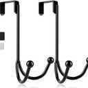 HFHOME 2Packs Over The Door Double Hanger Hooks, Metal Twin Hooks Organizer for Hanging Coats, Hats, Robes, Towels- Black