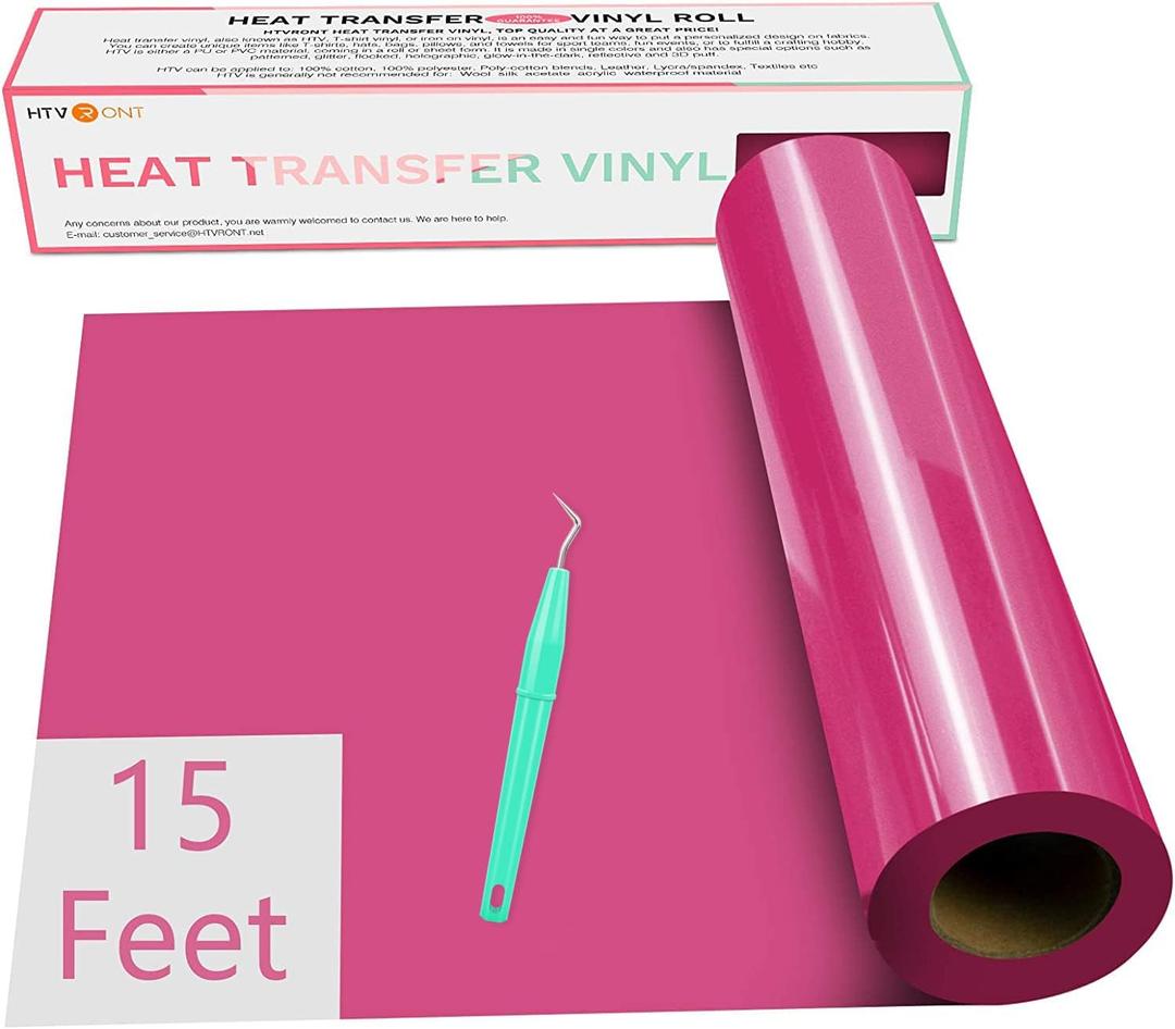 HTVRONT HTV Vinyl Rolls - 12" x 15ft Rose Red HTV for Shirts, Iron on Vinyl for All Cutting Machines - Easy to Cut & Weed for Heat Vinyl Design