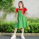 Brothers Costume for Girls Dress up Halloween Cosplay Outfit with Hat (Green)