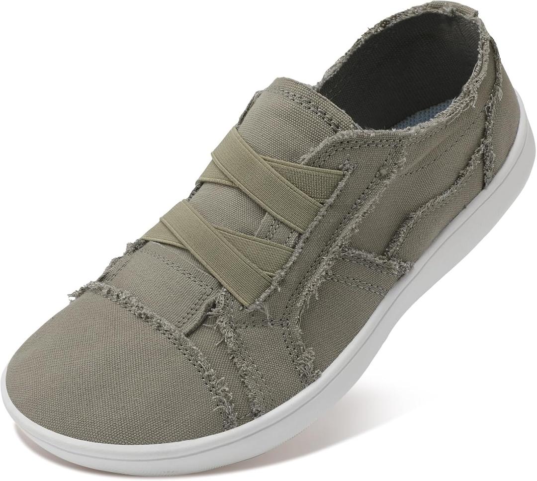 XIHALOOK Slip Ons Women's Fashion Sneakers Casual Canvas Shoes Flats Minimalist Barefoot Shoes Green, 8.5 Wide