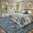 Lahome Floral Washable Rugs 8x10, Soft 8x10 Area Rugs for Living Room Bedroom, Boho Non-Slip Blue Forest Design Large Throw Carpet for Farmhouse Dining Room Office Giverny, Blue