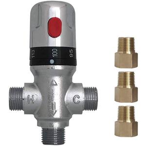 Three-way Thermostatic Mixing Valve,1/2NPT Connections,Solid Brass