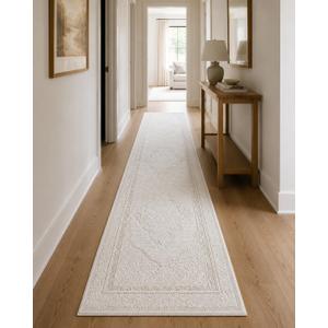 Well Woven Lafayette Crest Ivory Cream Textured Medallion Area Rug Ultra Soft, Size: 2'2" x 7'2" (Rectangular), Color: Beige / Cream