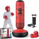 Sunikko X Punching Bag for Kids, Tall Larger 66’’ Inflatable Boxing Bag for 6-12 Kids Teens, Punching Bag Set Toy with Gloves and Pump for Practicing Karate, Taekwondo, Red