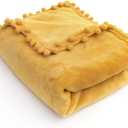 UKELER Yellow Flannel Throw Blanket Warm Bed Throws with Pom Cozy Soft Lightweight Microfiber Blanket, 50x60 Inches