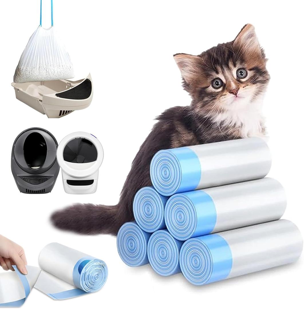 XUEPETT 120 Pack Cat Litter Bags with Drawstring, Compatible with Litter-Robot 3/4 Heavy Duty Cat Litter Box Liners Waste Bags Replacement -25.2"x 15.7"