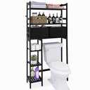 SMIBUY Over-The-Toilet Storage Rack, 6-Tier Bamboo Large Bathroom Organizer with Side Shelves and 2 Drawers, Stable Freestanding Space Saver for Bathroom, Laundry Room(Beige)