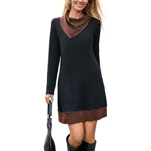 STYLEWORD Women's 2025 Winter Dress Tunic Tops for Leggings Long Sleeve Sweater Cowl Neck Fashion Shirt Dress Size Medium