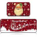 Christmas Kitchen Rugs Sets of 2 Red Buffalo Plaid Santa Claus Snowflakes Deer Non Slip Floor Kitchen Mats Low Profile Winter Decorative Christmas Rug for Indoor Home Decorations, 17x29 and 17x47 Inch