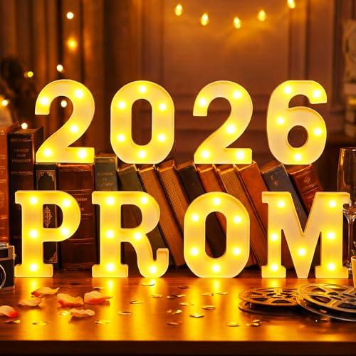 Woanger 8 Pcs 2026 Prom Light up Letters Sign Set LED Graduation Decorations Marquee Class of 2026 Ornaments for Graduation High School College Table Home Party Supplies, Battery Operated