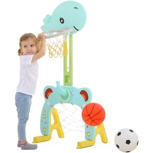 ESULOMP 3 In 1 Height-Adjustable Basketball Hoop for children Set, kids Multi-function Basketball stand set with BasketballRing TossSoccer, for indoor and outdoor using