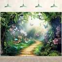 Imirell Fairy Tale Backdrop 7Wx5H Feet Enchanted Woodland Green Spring Butterfly Flower Yellow Brick Road Polyester Fabric Princess Magic Photography Backgrounds Photo Shoot Decor Props Decoration