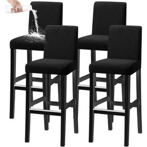 Bar Chair Stool Covers, Stretch Removable Washable Chair Slipcover for Short Swivel Dinning Chair Back Chair Bar Stool Chair (Black,Set of 4)