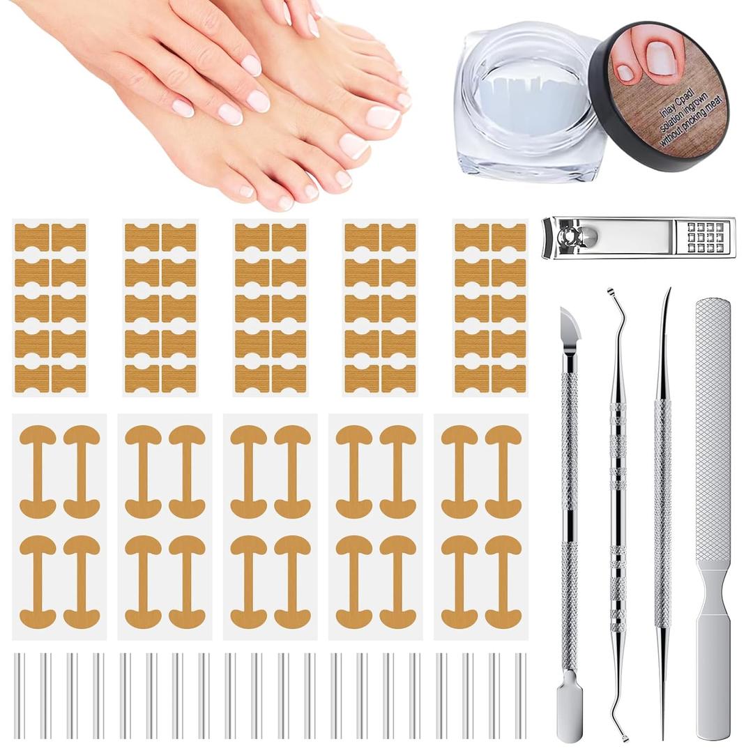 Ingrown Toenail Corrector Set with Correction Strips, Ingrown Toenail Removal Kit, Professional Ingrown Toenails Pedicure Tool Set (Silver)