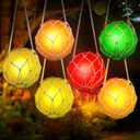 VIHOSE 7 Pcs 6 Inch Large Tiki Buoy Decor String Lights Set Tiki Bar Party Decorations Fishing Float Nautical Hanging Beach Coastal Decorative Indoor Nautical Buoy Decoration, 3 Meter 10 Lights